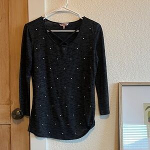Juicy Couture Black Long Sleeve Tunic with Pearl Accents